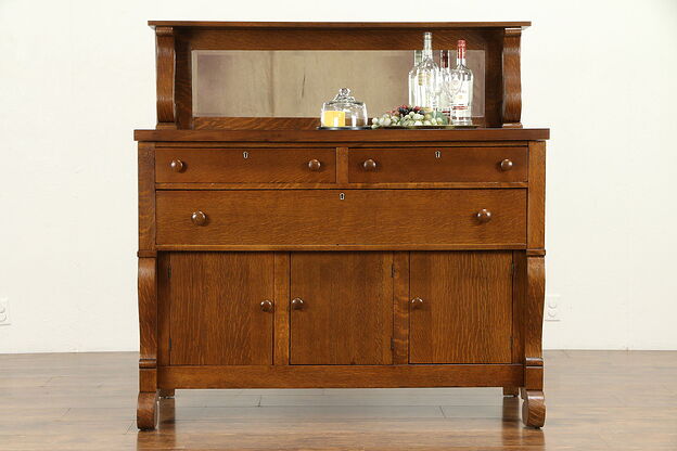Oak Empire Antique Sideboard, Server or Buffet, Beveled Mirror Gallery #30948 photo