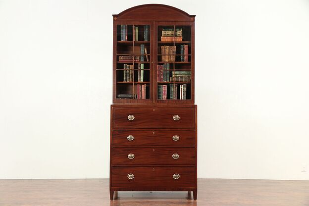 English Antique 1870 Mahogany Butler Secretary Desk & Bookcase #29452 photo
