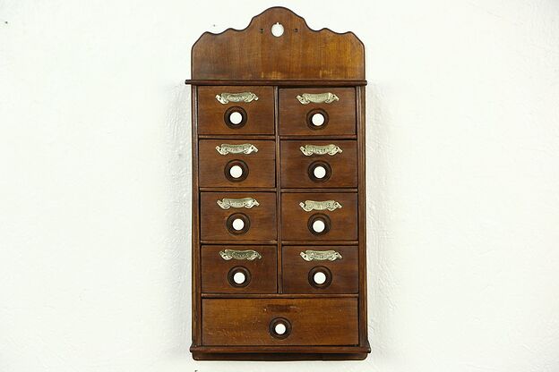 Spice Cabinet, 1910 Antique Hanging or Countertop, 9 Drawers photo
