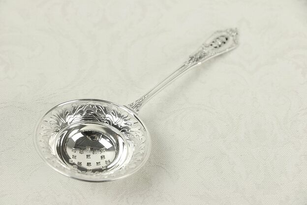 Sterling Silver Embossed 6 1/2" Tea Strainer, Wallace Rose Point #30129 photo