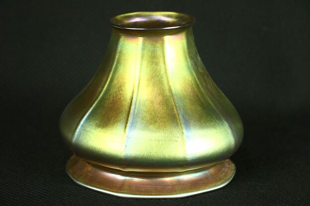 Stueben Signed Antique Gold Aurene Bell Shape Art Glass Shade, Base Chip photo