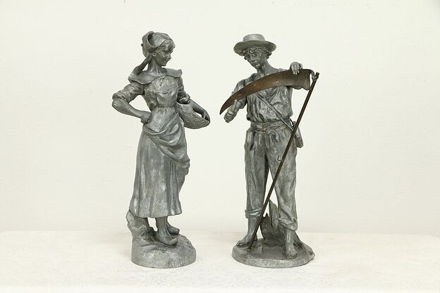 Pair of French Sculptures, Return from Market & Harvester, Skinsburger #31198 photo
