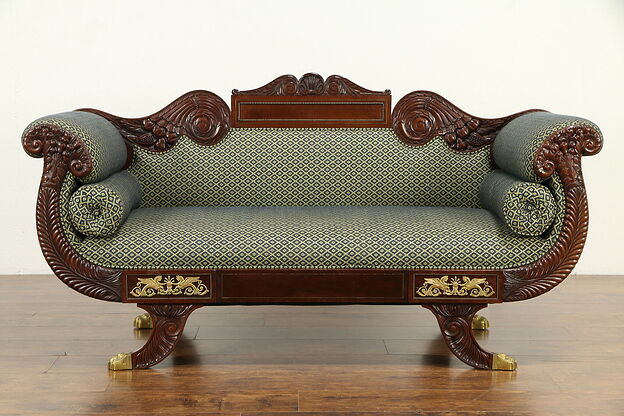 Empire Centennial Antique Sofa, Carved Mahogany Cornucopia, Bronze Feet #32000 photo