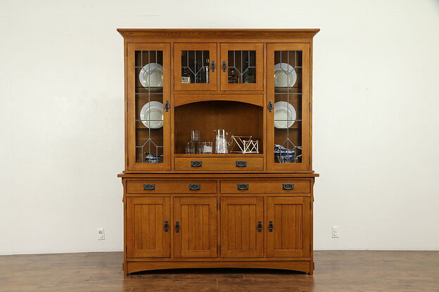 Craftsman Style Sideboard & China Cabinet, Leaded Glass, Penns Creek #31311 photo