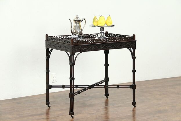 Georgian Style 1920 Antique Carved Mahogany Tea or Serving Table #28707 photo