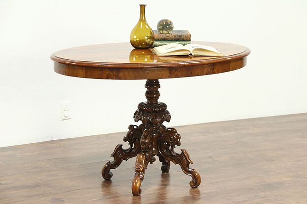 Oval Antique French Carved Mahogany Hall Center or Lamp Table #28762 photo