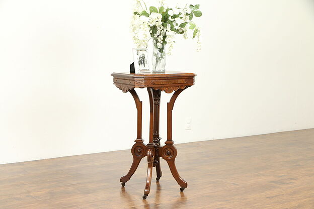 Victorian Antique 1860 Carved Walnut Small Table or Sculpture Pedestal #30909 photo