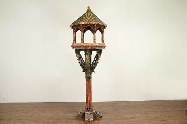 Thai Temple Salvage Hand Carved & Painted Offering Stand or Pedestal  #31922 photo