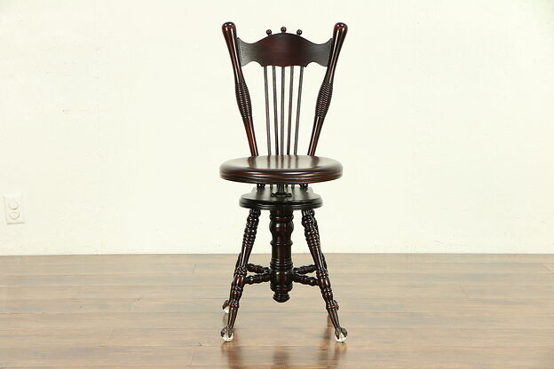 Victorian Antique Adjustable Piano or Organ Stool, Claw & Glass Ball Feet #30297 photo