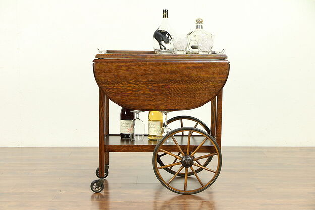Craftsman Mission Oak Arts & Crafts Antique Bar or Tea Cart & Tray #30299 photo