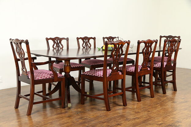 Georgian Design Vintage Dining Set, Banded 10' Table, 8 Chairs #32071 photo
