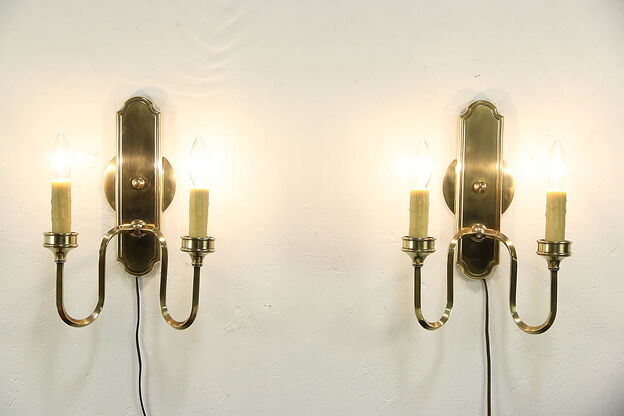 Pair of  2 Candle Beeswax Bronze Finish Wall Sconce Lights, Hurricane Shades photo