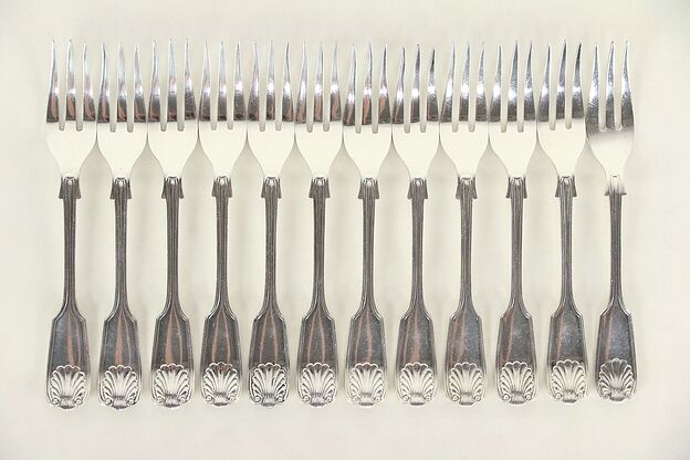 Set of 12 Cake or Seafood Forks Kings or Fiddle Pattern, Atkin England #29301 photo