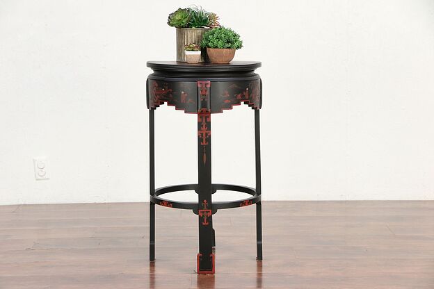 Chinese Hand Painted Lacquer Antique Lamp Table or Nightstand #30065 photo