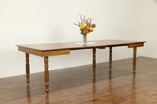Square 42"  Oak Antique Dining Table, 5 Leaves, Extends 8' 5" #31969 photo