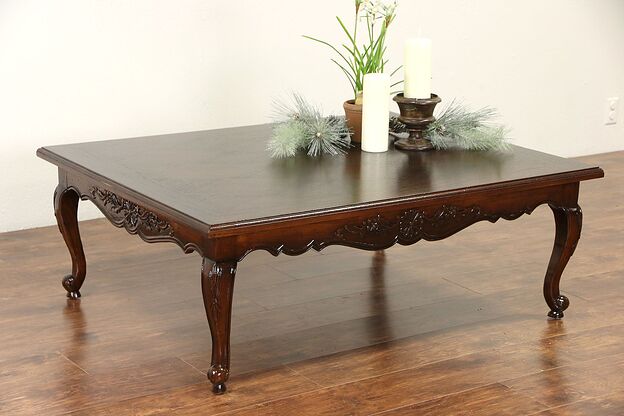 Country French Vintage Hand Carved Ash & Oak Coffee Table photo