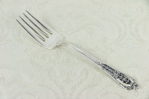 Meat Serving Fork, 8 1/4" Rose Point Sterling Silver Signed Wallace #30143 photo
