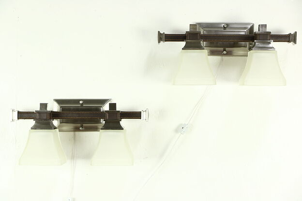 Pair Contemporary Craftsman Design Nickel Wall Sconce Lights photo