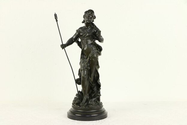 Antique Bronze Statue of Young Woman of the Sea, Signed H. Moreau #30688 photo
