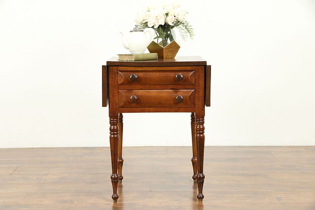 Pembroke Dropleaf Curly Tiger Maple Antique Lamp Table or Nightstand #31061 photo