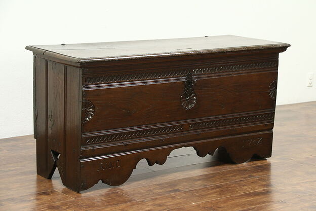 Cassone Italian 1747 Dated Antique Oak Marriage Chest or Dowry Trunk #28789 photo