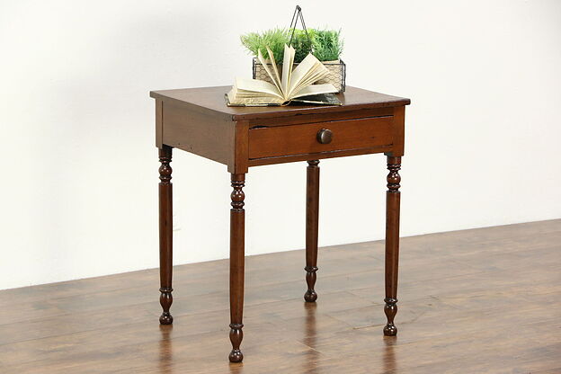 Country Sheraton 1830's Antique Walnut End or Lamp Table, Nightstand #27063 photo