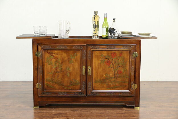 Chinese Carved Vintage Sideboard, Server or Bar Cabinet, Signed Bernhardt #30105 photo
