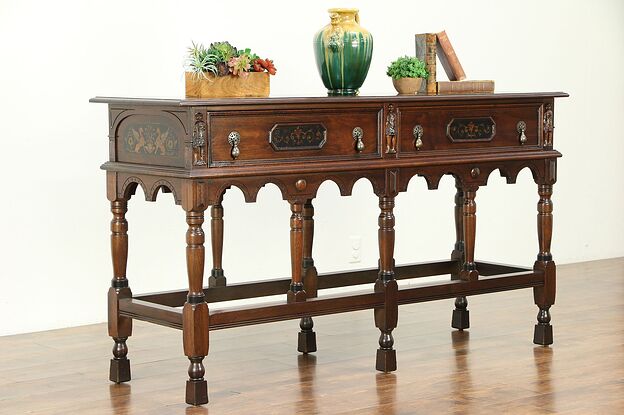 English Renaissance Antique Sideboard, Server, Hall Console or Sofa Table #30660 photo