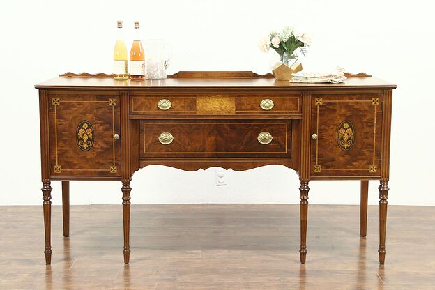 Marquetry & Burl Walnut Sideboard, Server or Buffet, Signed Batesville #28703 photo