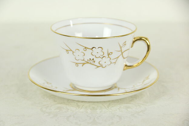 Spode Blanche de Chine Tea Cup & Saucer, Hand Painted England photo