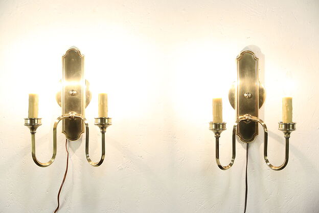 Pair of Beeswax 2 Candle Bronze Finish Wall Sconce Lights, Hurricane Shades photo