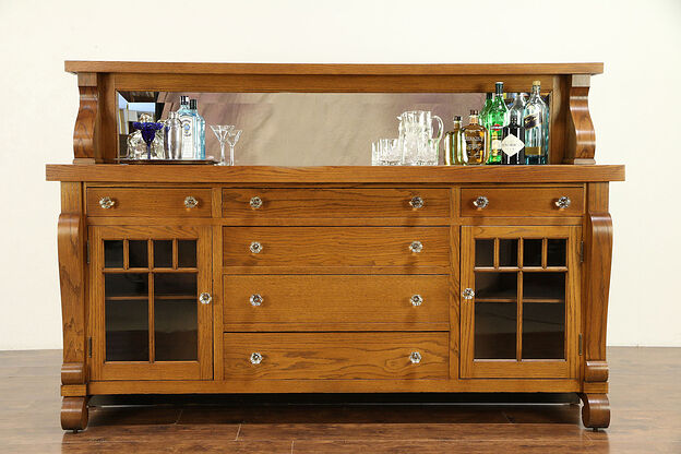 Oak Antique Back Bar, Sideboard, Server, Buffet, Beveled Mirror Gallery #30514 photo