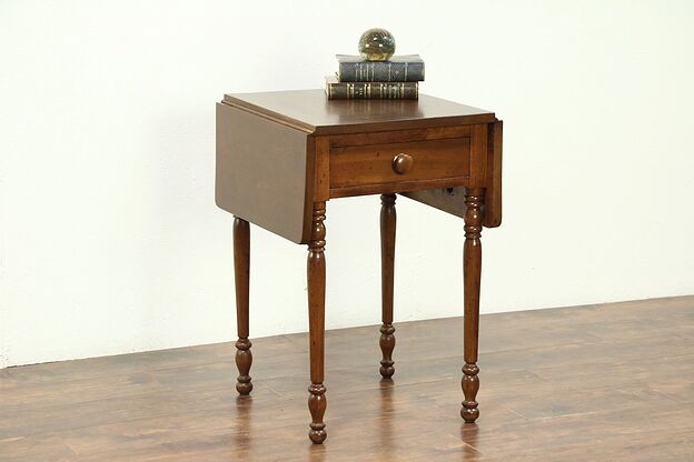 Sheraton Antique 1830 Walnut Dropleaf Pembroke Table or Nightstand, Ohio #28591 photo