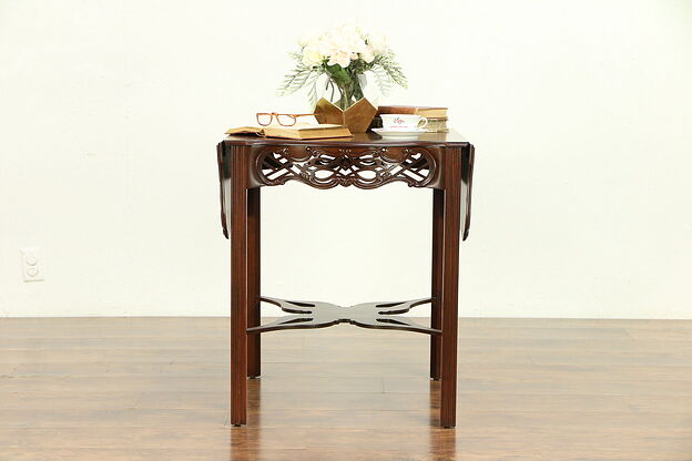 Dropleaf Mahogany Carved Lamp Table, Baker Charleston Collection #30284 photo