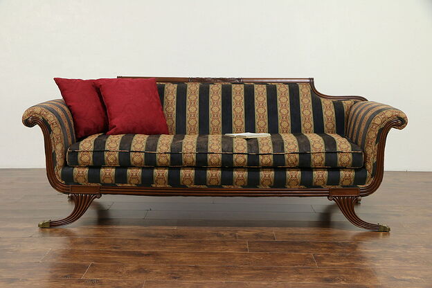 Traditional Vintage Mahogany Sofa, Down Cushion, Recent Upholstery #30377 photo
