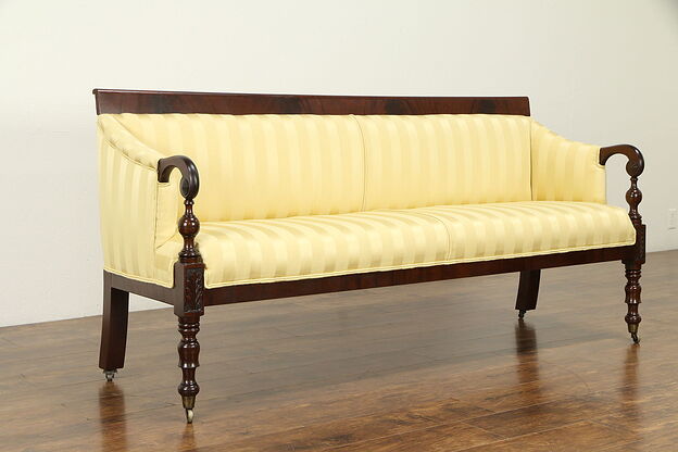 Sheraton Antique 1820 New York Mahogany Settee or Sofa, New Upholstery #32082 photo
