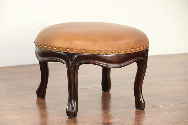Victorian Antique Walnut Footstool, New Leather Upholstery  #29675 photo
