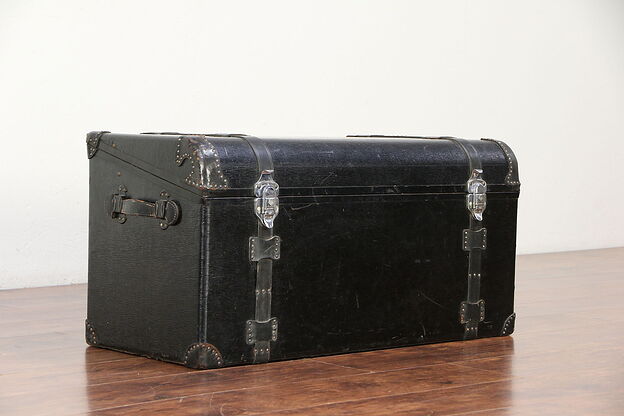 Car Trunk from 1920's Antique Auto, Leather & Nickel Mounts #30039 photo