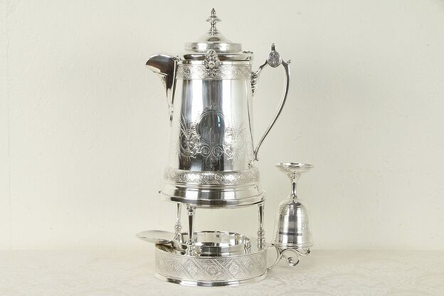 Victorian Antique Reed & Barton Silverplate Water Pitcher, Stand, Goblet #30881 photo