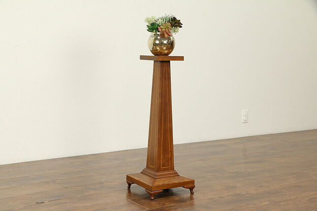 Plant Stand or Antique Sculpture Pedestal, Inlaid & Banded #31950 photo