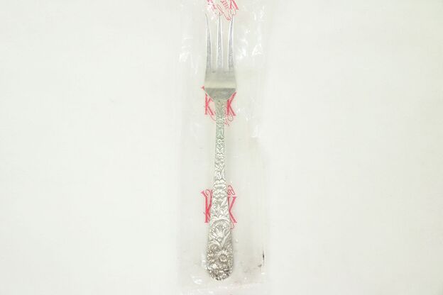 Repousse Kirk Stieff Sterling Silver Relish Serving Fork, New in Bag, #29045 photo