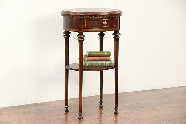 Walnut, Burl & Banded Antique Oval Nightstand or End Table #29383 photo