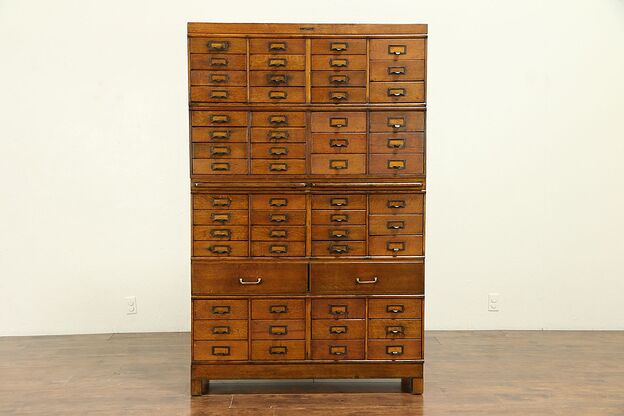 Oak Antique 58 Drawer Stacking File Cabinet, Wetzel Chicago #30716 photo