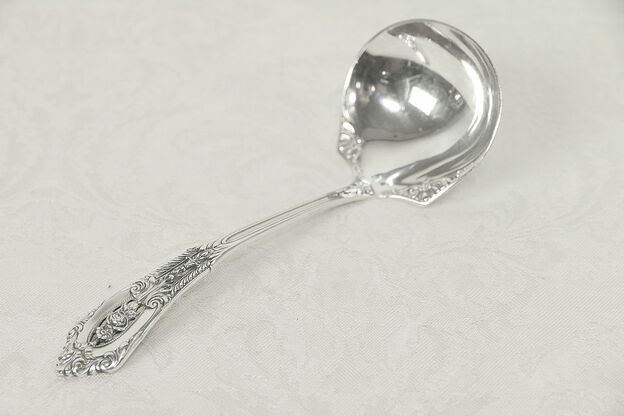 Sterling Silver Sauce or Gravy Ladle, Rose Point by Wallace #30126 photo