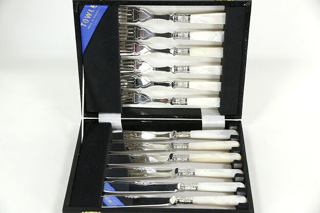 Towle English Silverplate & Pearl 6 Forks & 6 Knives, Fish, Travel Lunch Set photo