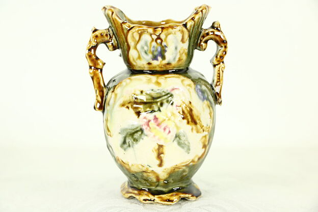 Majolica Hand Painted Vase 5 1/4" Tall #743 On Bottom photo