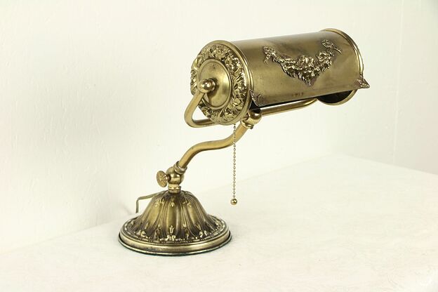 Victorian Antique Brass Adjustable Desk, Piano or Roll Top Desk Lamp #30594 photo