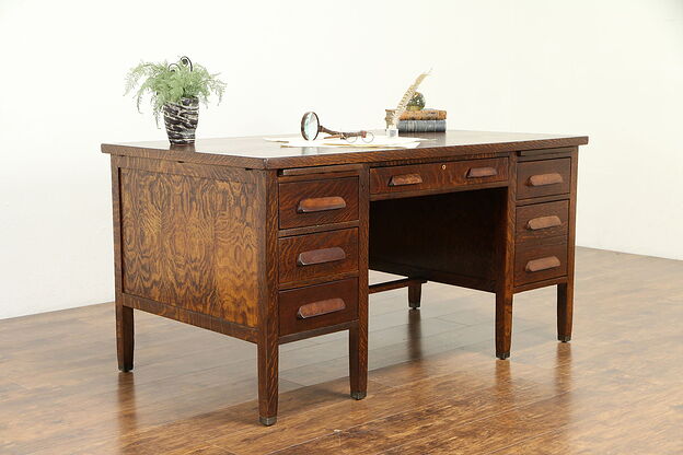 Oak Quarter Sawn Antique Craftsman Office or Library Desk, Imperial  #30994 photo