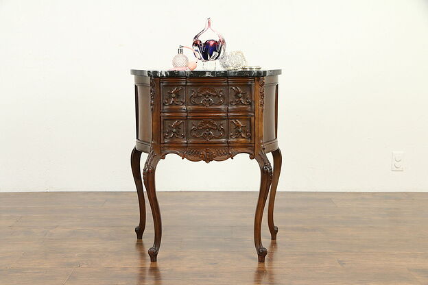 French Style Antique Nightstand, Chest or Lamp Table, Black Marble Top #31568 photo