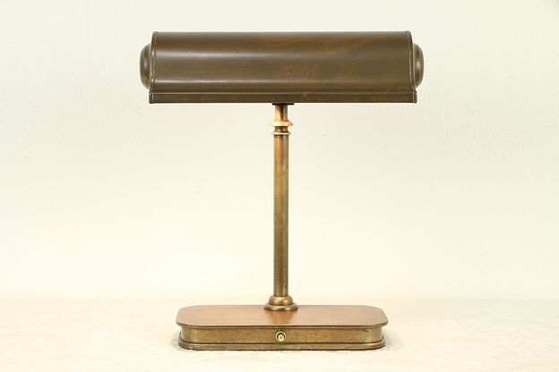 Bronze Antique 1925 Desk Lamp, Double Sockets Rewired #31653 photo